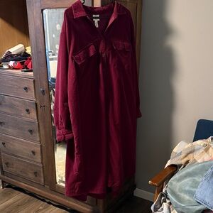 St. John's Bay Deep Wine Color Corduroy Shirt Dress Full or 3/4 Sleeve 3X NWOT